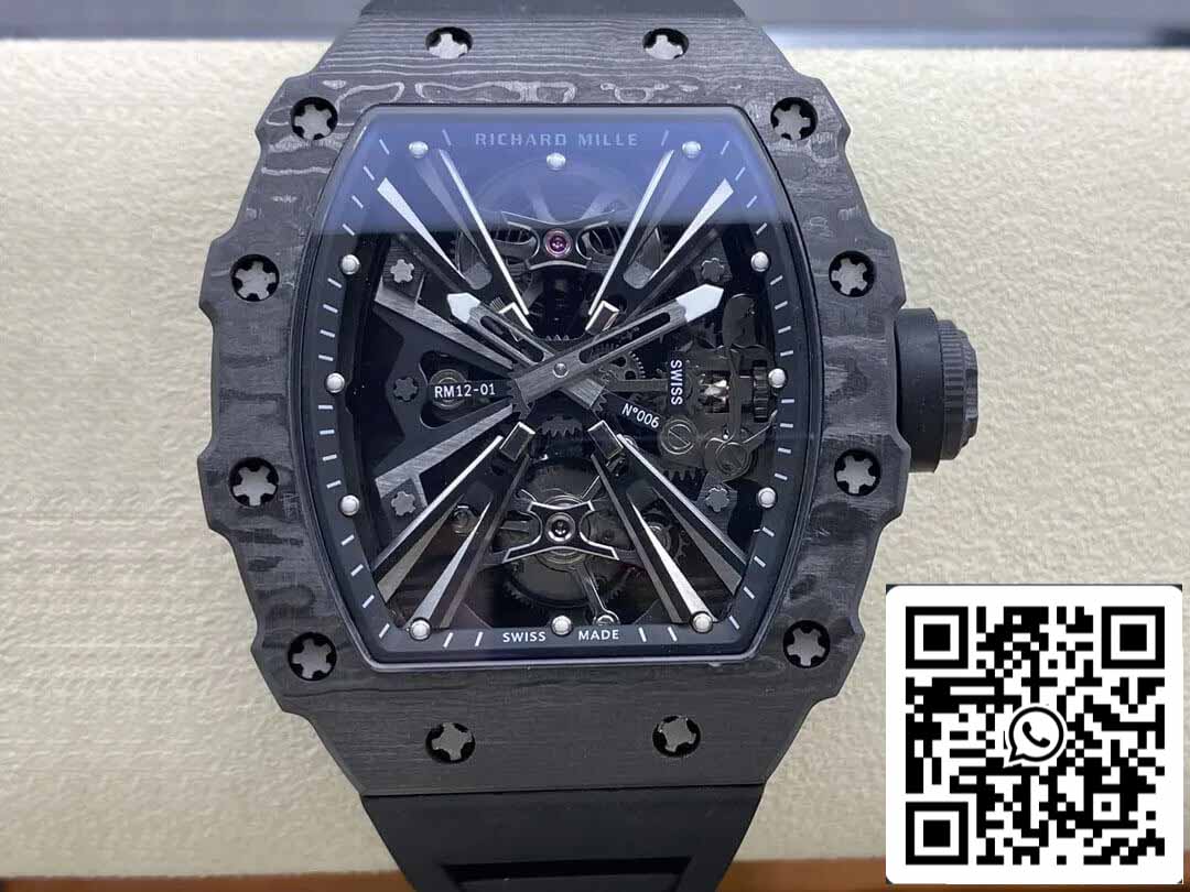 Richard Mille RM12-01 Tourbillon 1:1 Best Edition RM Factory Schwarzes Skelett-Zifferblatt