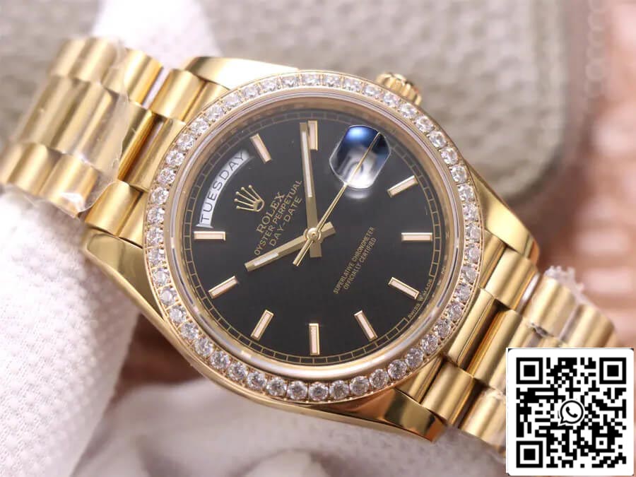 Rolex Day Date 40 mm 1:1 Best Edition EW Factory Gelbgold mit schwarzem Zifferblatt