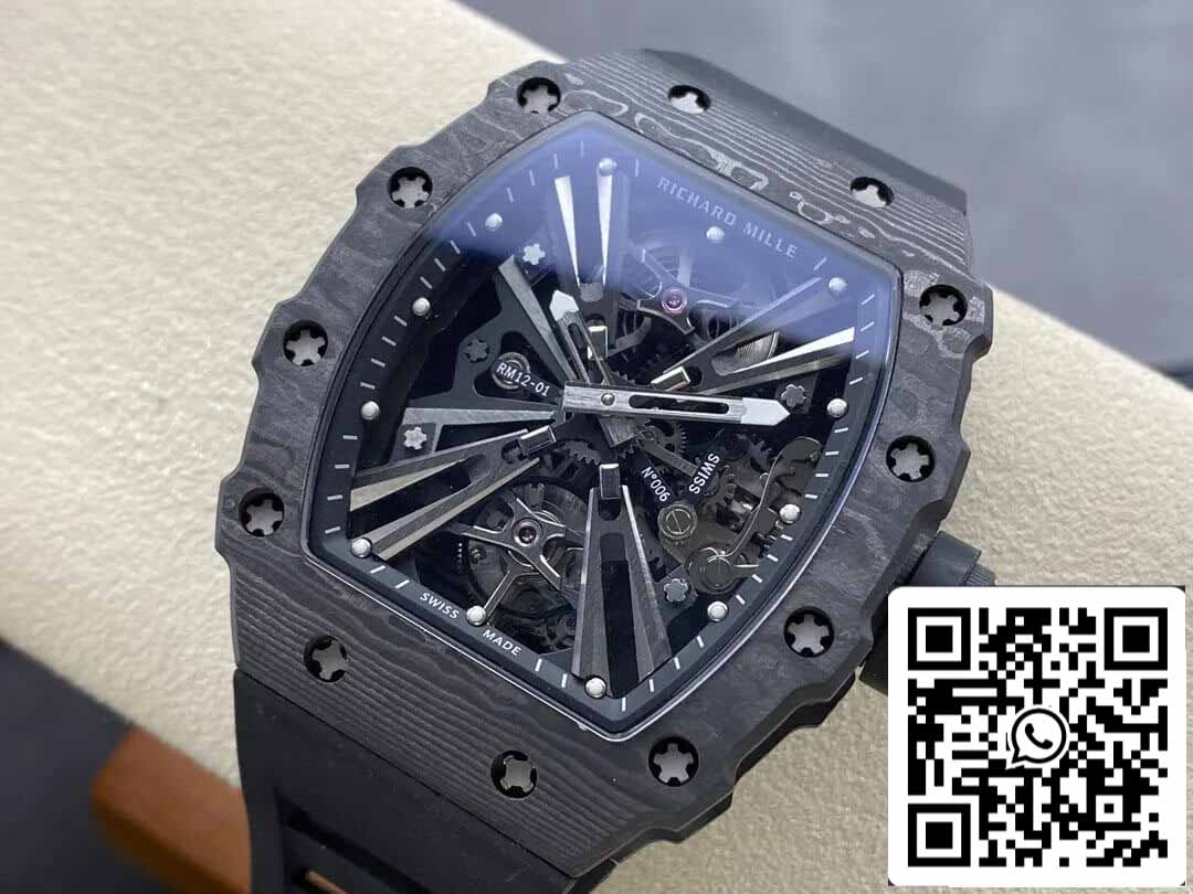 Richard Mille RM12-01 Tourbillon 1:1 Best Edition RM Factory Schwarzes Skelett-Zifferblatt
