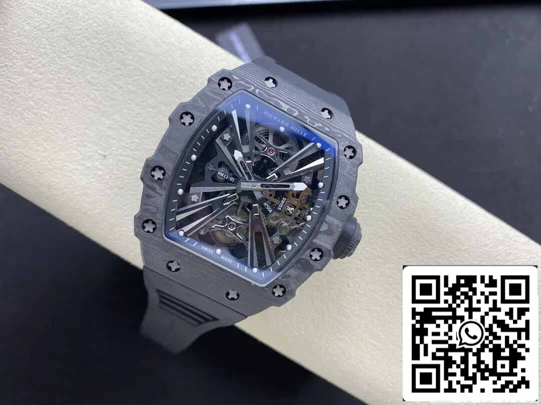 Richard Mille RM12-01 Tourbillon 1:1 Best Edition RM Factory Schwarzes Skelett-Zifferblatt