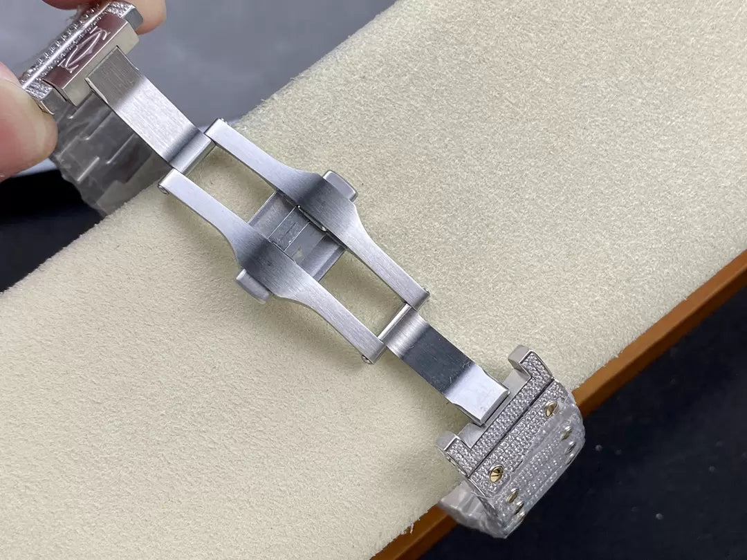 Montres Santos De Cartier Diamond Cadran Blanc et Or 1:1 Meilleure Édition AMG Factory Swarovski Stone