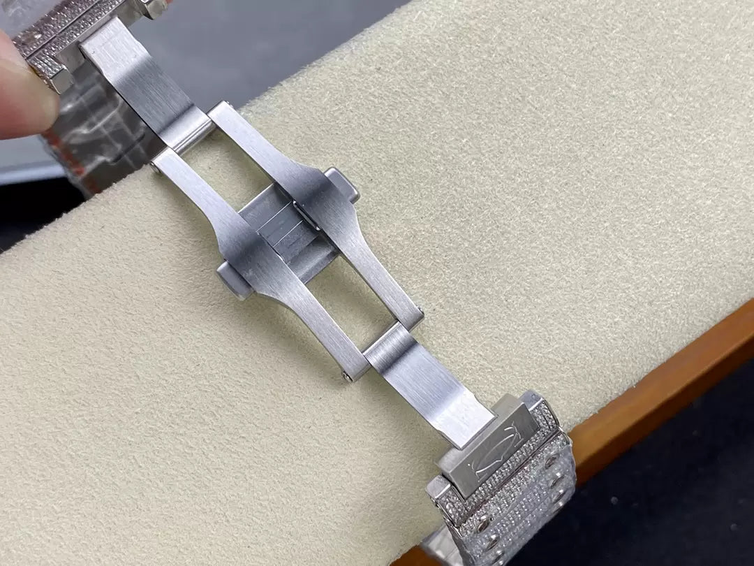 Montres Santos De Cartier Diamond Cadran Blanc 1:1 Meilleure Édition AMG Factory Swarovski Stone