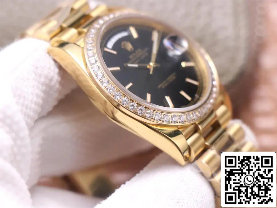 Rolex Day Date 40 mm 1:1 Best Edition EW Factory Gelbgold mit schwarzem Zifferblatt
