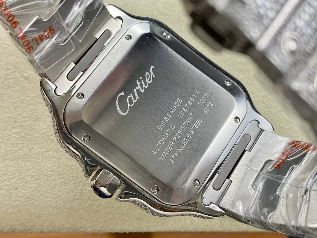 Montres Santos De Cartier Diamond Cadran Bleu et Argent 1:1 Meilleure Édition AMG Factory Swarovski Stone