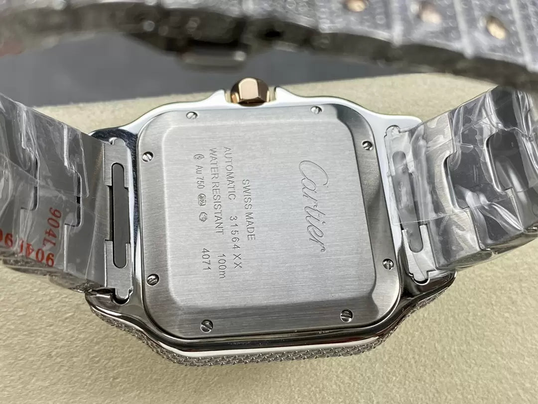 Montres Santos De Cartier Diamond Cadran Blanc 1:1 Meilleure Édition AMG Factory Swarovski Stone