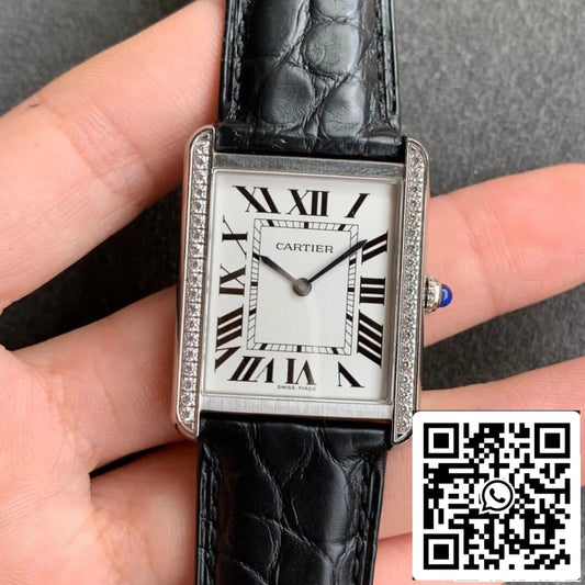 Cartier Tank 1:1 Best Edition K11 Factory Black Leather Strap US Replica Watch
