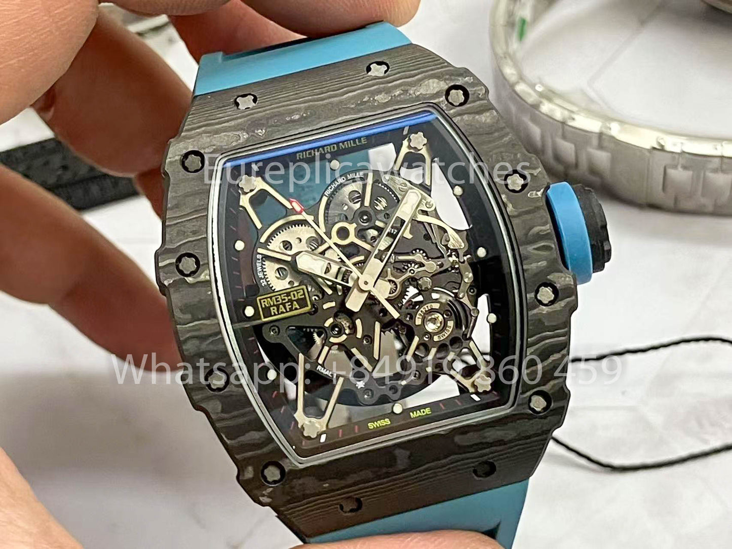 Richard Mille RM035-02 1:1 Best Clone R7 Factory NTPT Carbon Case Blue Strap