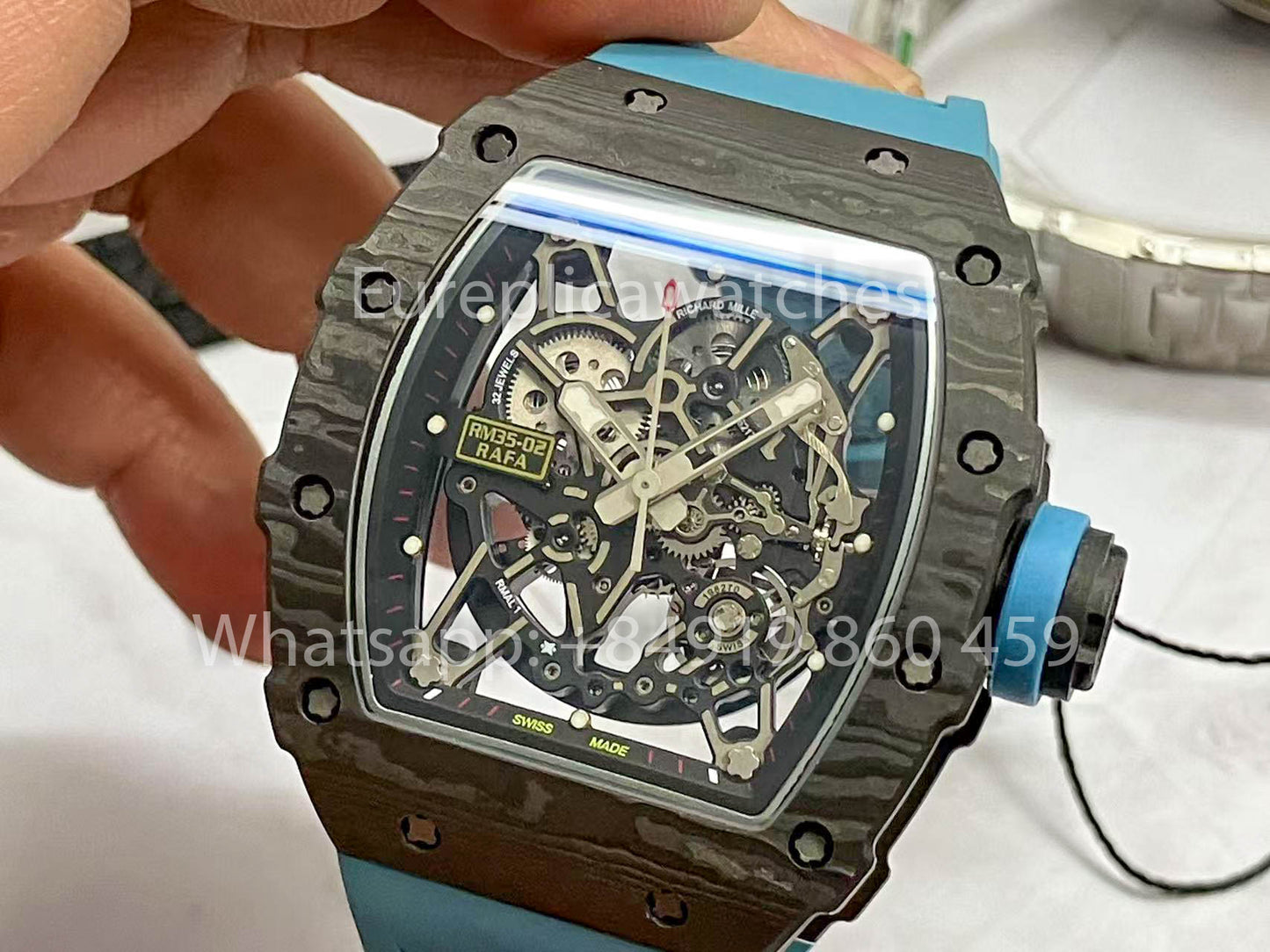 Richard Mille RM035-02 1:1 Best Clone R7 Factory NTPT Carbon Case Blue Strap