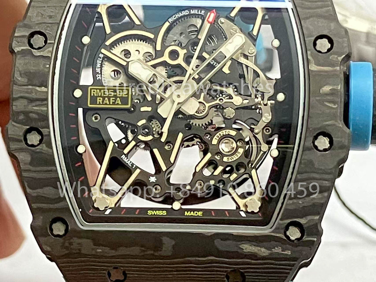 Richard Mille RM035-02 1:1 Best Clone R7 Factory NTPT Carbon Case Blue Strap