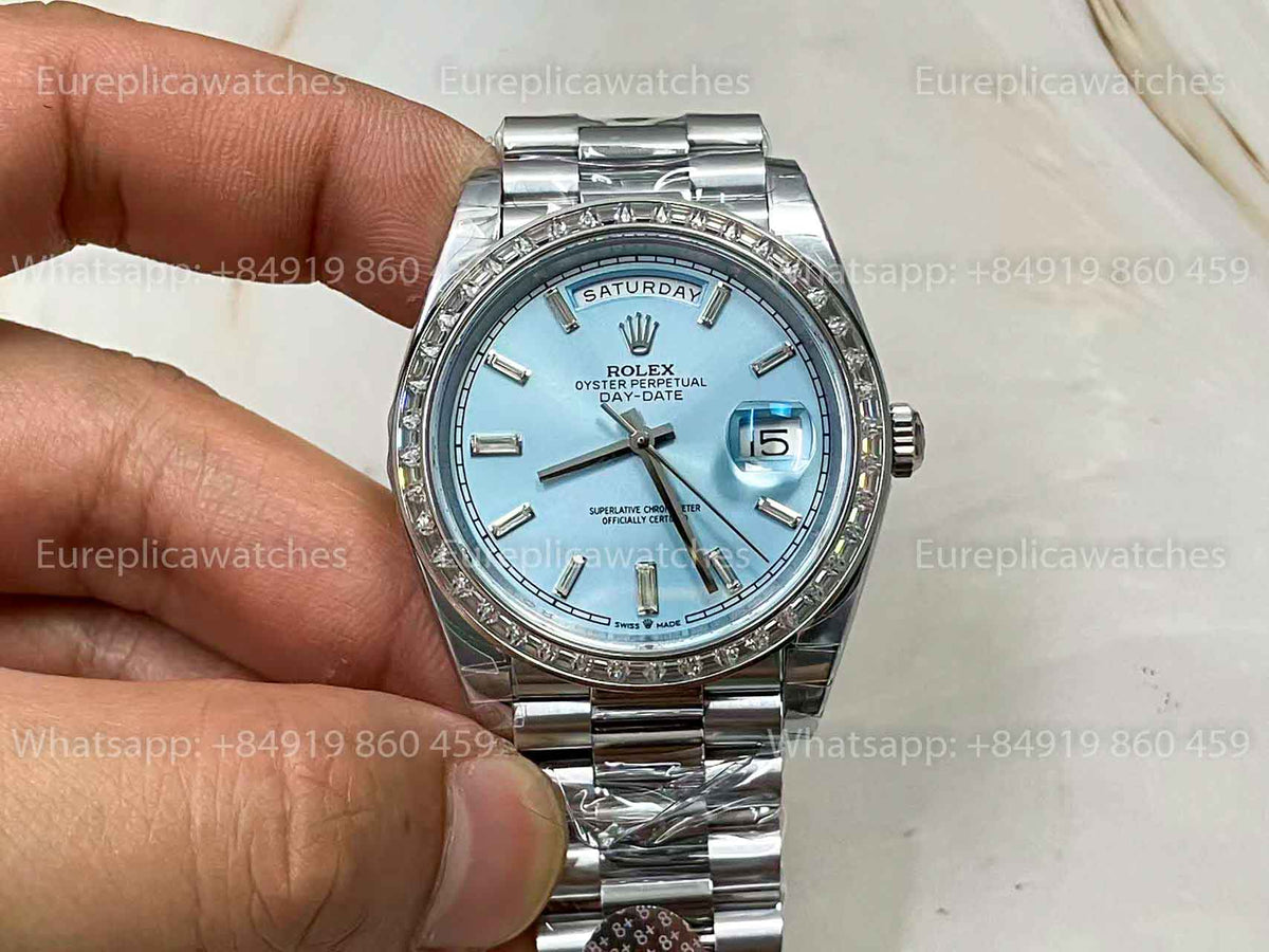 Rolex Day Date M228396TBR-0002 1:1 Meilleure édition GM Factory Cadran bleu glace