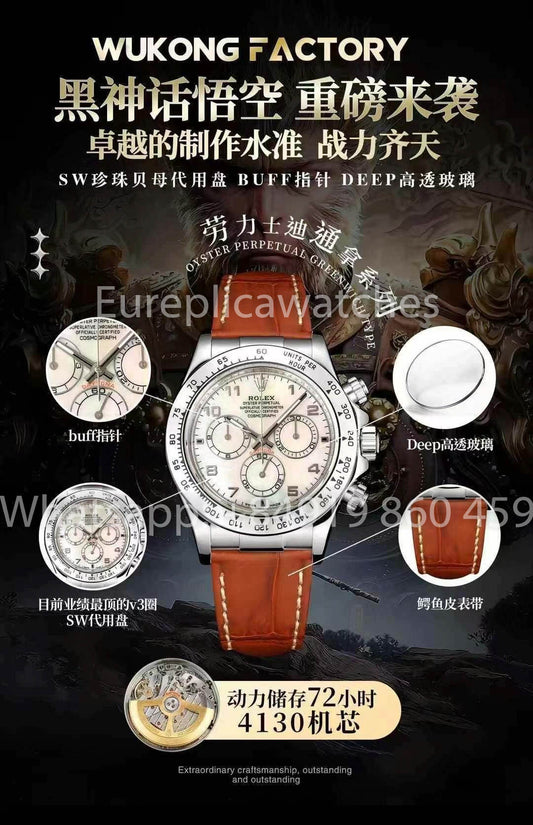 Rolex Cosmograph Daytona 116519 Custom von Wukong Factory mit braunem Lederarmband