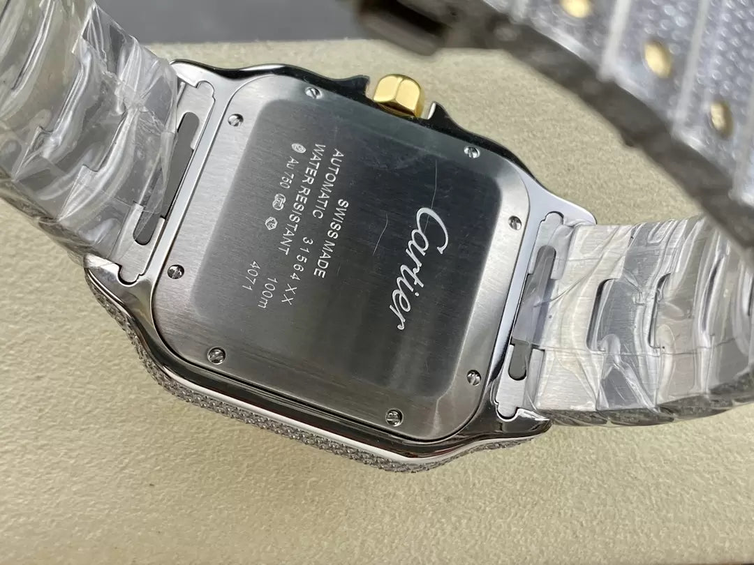 Montres Santos De Cartier Diamond Cadran Blanc et Or 1:1 Meilleure Édition AMG Factory Swarovski Stone