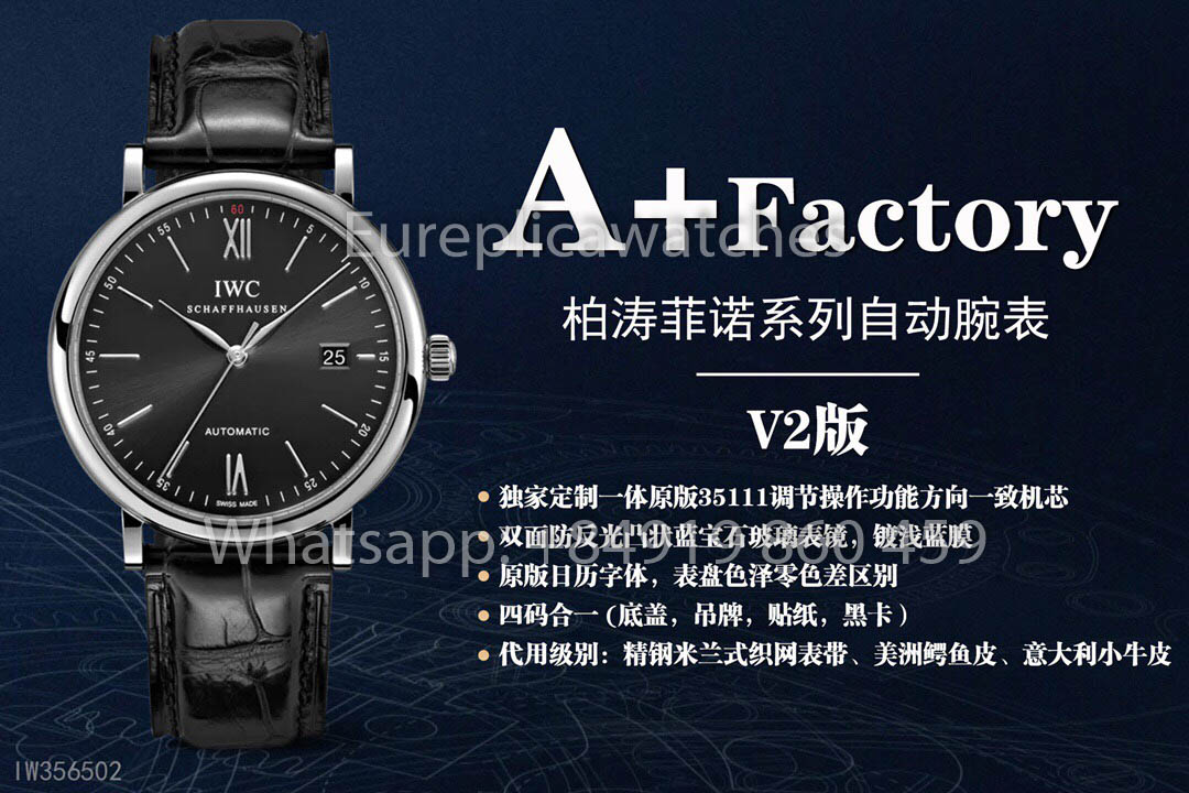 IWC Portofino IW356502 Automatikuhr 40MM 1:1 Bester Klon A+ Fabrik schwarzes Zifferblatt
