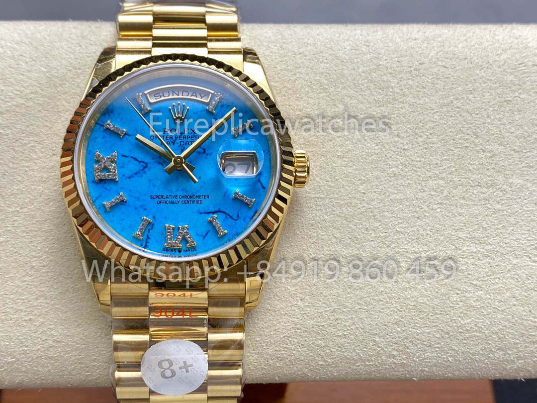 Rolex Day Date 128238-0071 Cadran Turquoise 1:1 Meilleur Clone 8+ Version Contrepoids d'Usine