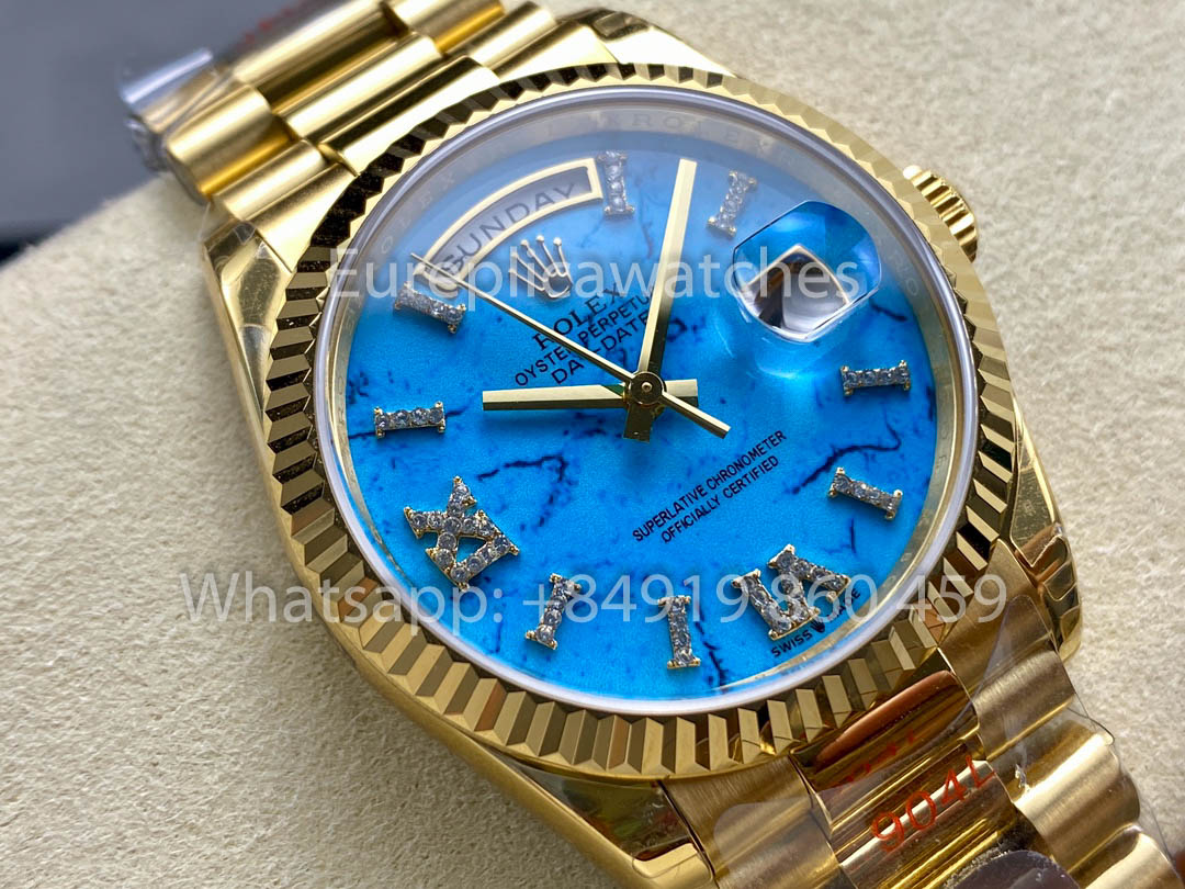 Rolex Day Date 128238-0071 Cadran Turquoise 1:1 Meilleur Clone 8+ Version Contrepoids d'Usine