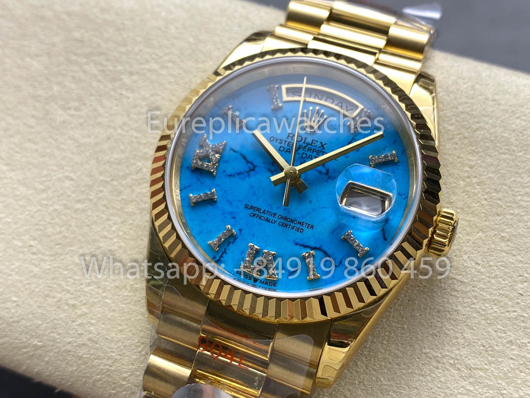 Rolex Day Date 128238-0071 Cadran Turquoise 1:1 Meilleur Clone 8+ Version Contrepoids d'Usine