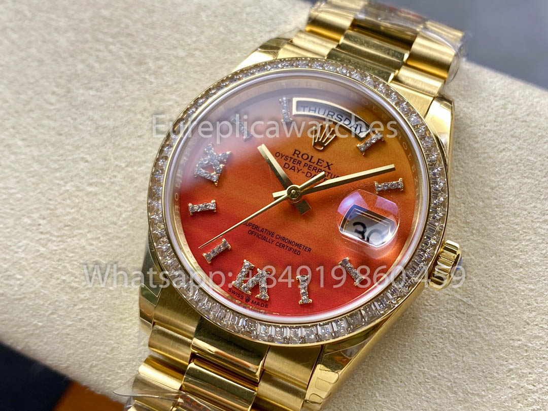 Rolex Day Date 128398TBR-0018 Or jaune 1:1 Meilleur clone 8+ Version contrepoids d'usine