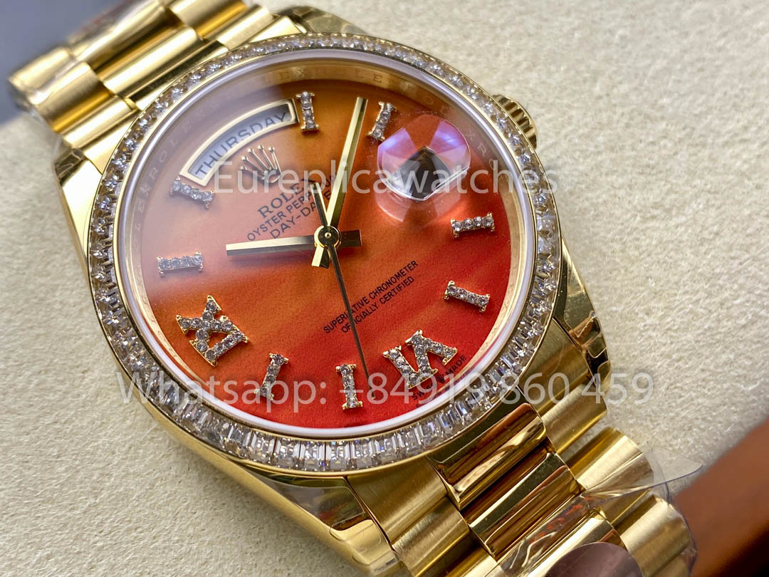Rolex Day Date 128398TBR-0018 Or jaune 1:1 Meilleur clone 8+ Version contrepoids d'usine