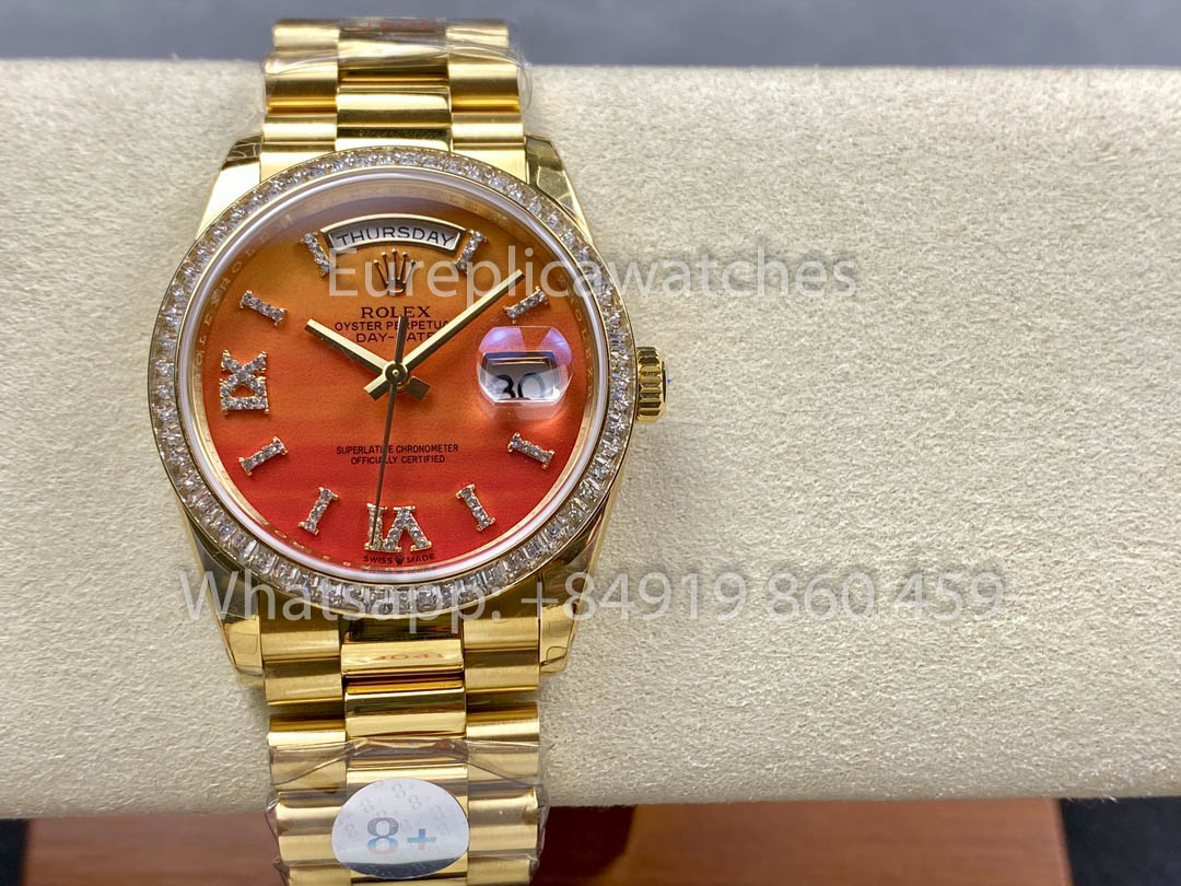 Rolex Day Date 128398TBR-0018 Or jaune 1:1 Meilleur clone 8+ Version contrepoids d'usine