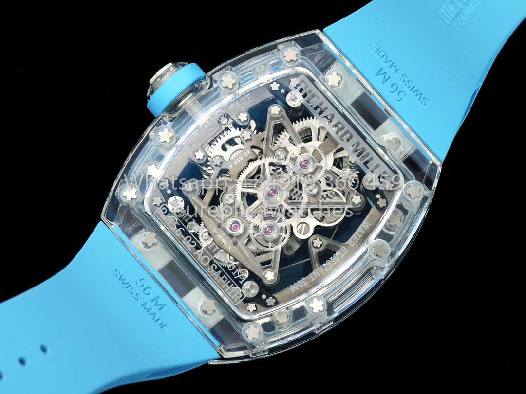 Richard Mille RM 56-02 Tourbillon 1:1 Bester Klon RM Factory Blaues Zifferblatt und blaues Armband Saphirgehäuse