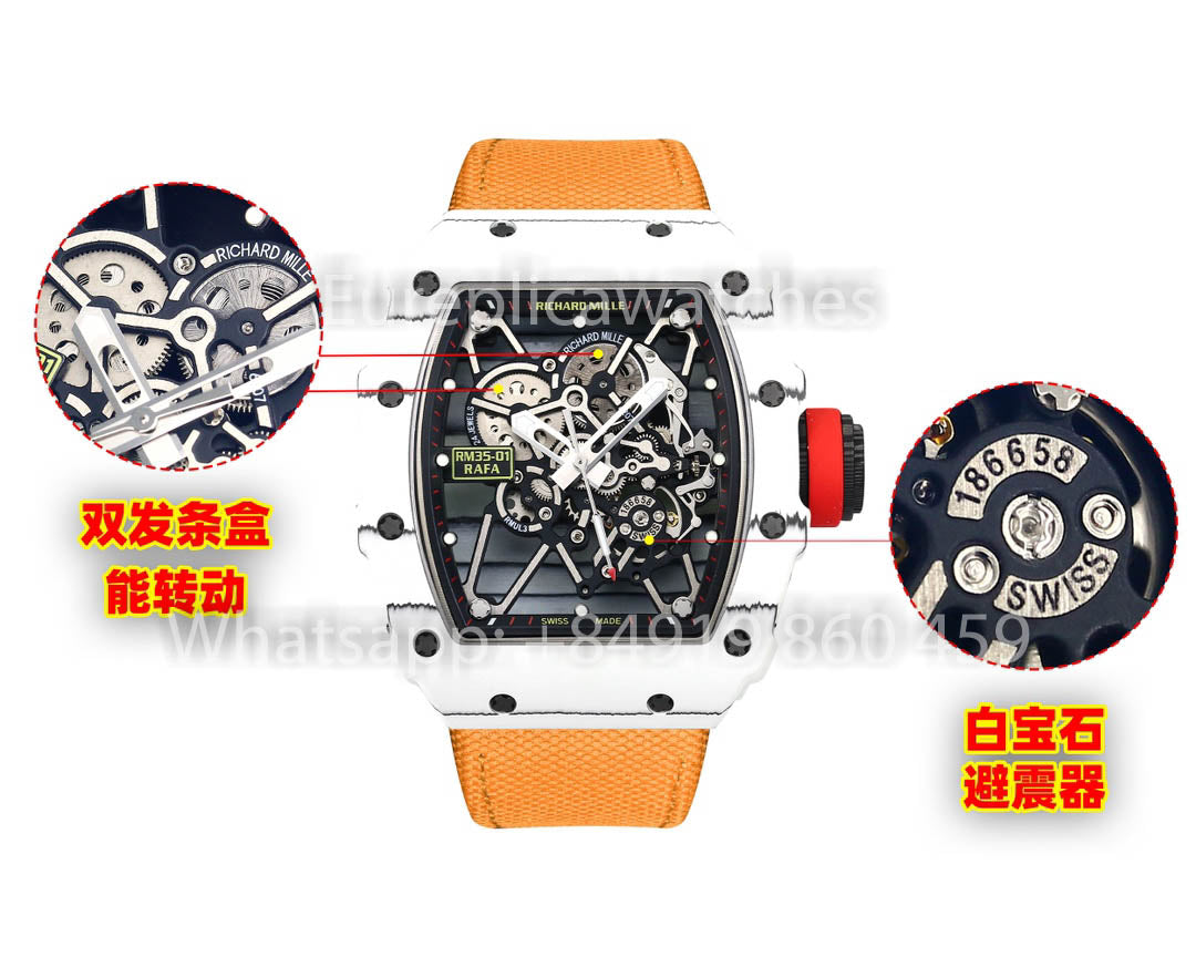 Richard Mille RM35-01 Weißer Carbon 1:1 Bester Klon BBR Factory V2 Gelbes Klettband