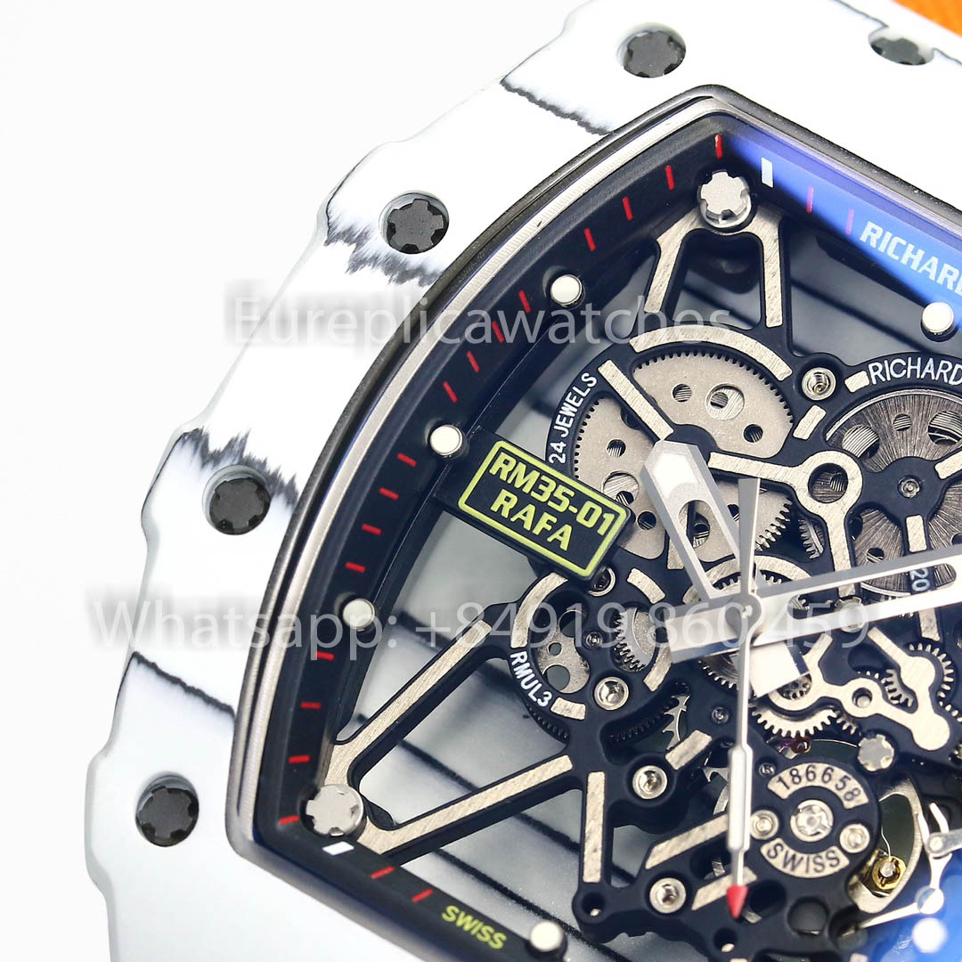 Richard Mille RM35-01 Weißer Carbon 1:1 Bester Klon BBR Factory V2 Gelbes Klettband