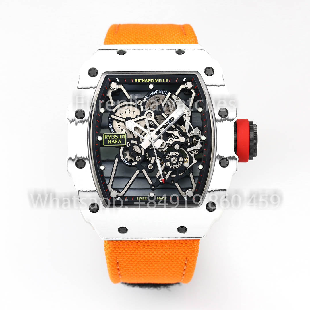 Richard Mille RM35-01 Weißer Carbon 1:1 Bester Klon BBR Factory V2 Gelbes Klettband