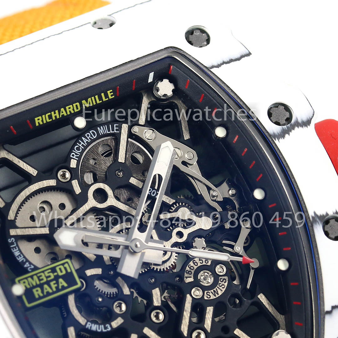 Richard Mille RM35-01 Weißer Carbon 1:1 Bester Klon BBR Factory V2 Gelbes Klettband