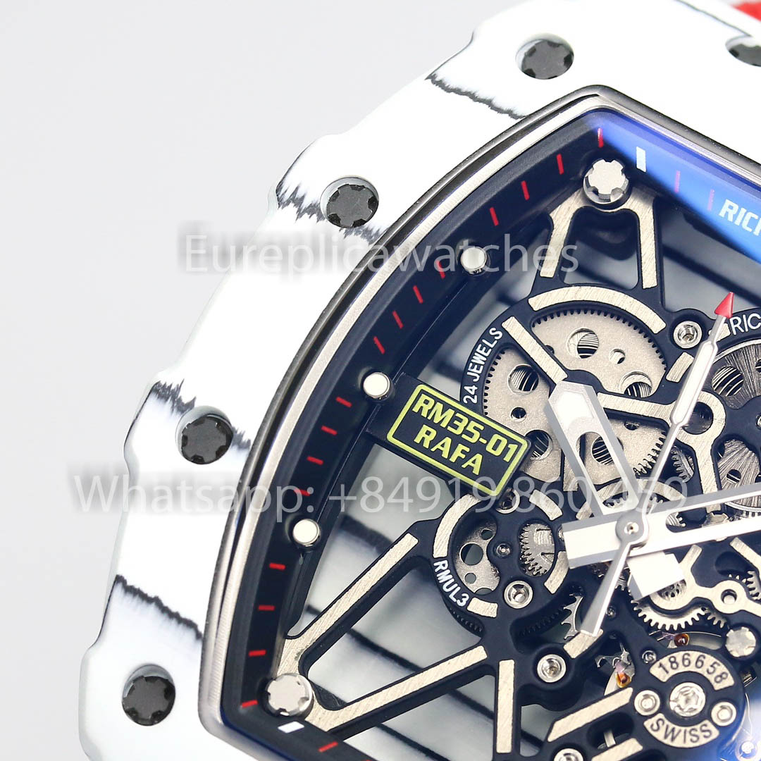 Richard Mille RM35-01 Weißer Carbon 1:1 Bester Klon BBR Factory V2 Rotes Klettband