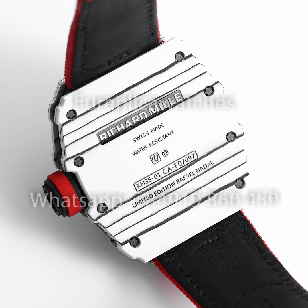 Richard Mille RM35-01 Weißer Carbon 1:1 Bester Klon BBR Factory V2 Rotes Klettband