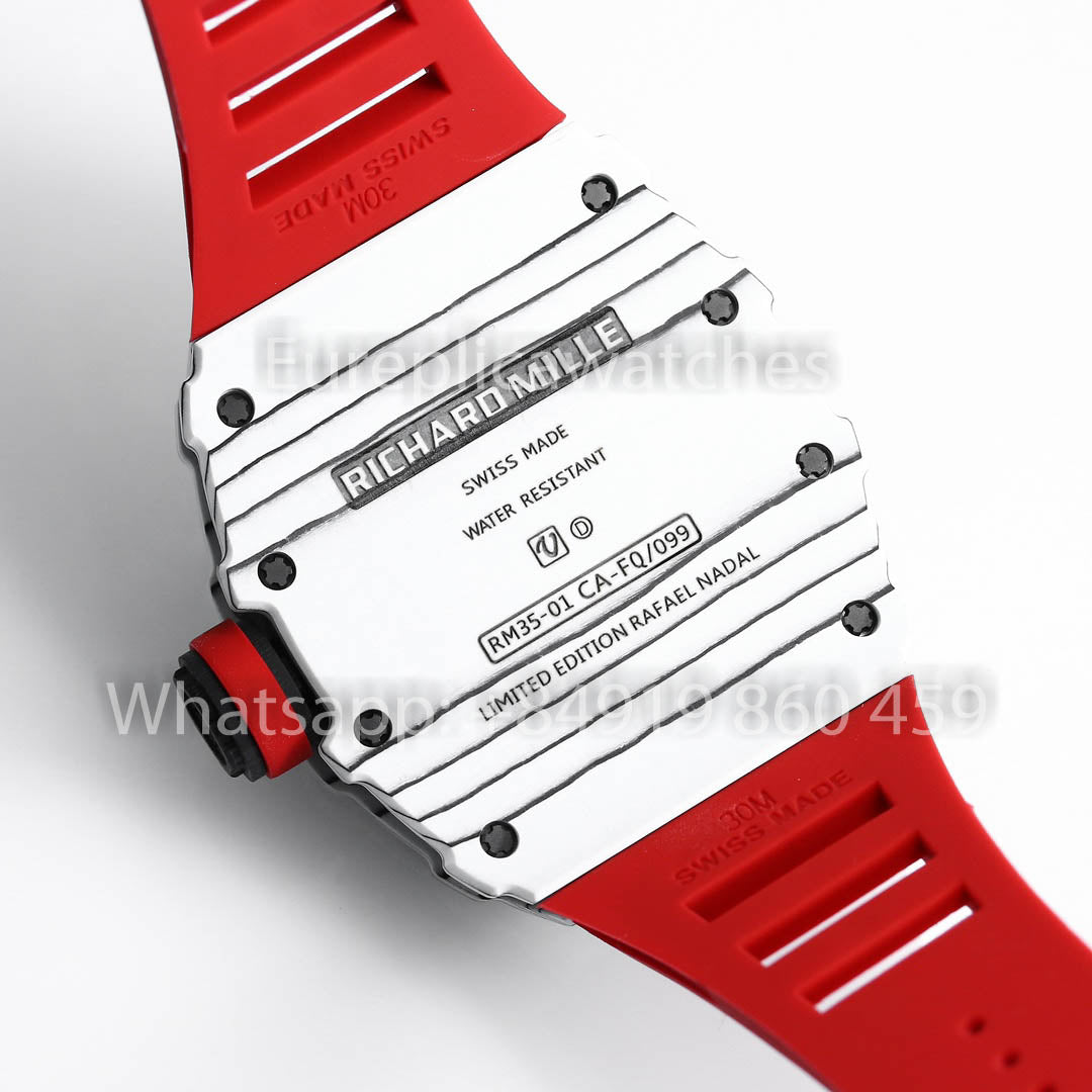Richard Mille RM35-01 Carbone Blanc 1:1 Meilleur Clone BBR Factory V2 Bracelet en Caoutchouc Rouge