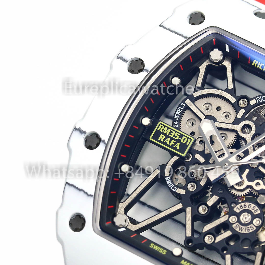 Richard Mille RM35-01 Carbone Blanc 1:1 Meilleur Clone BBR Factory V2 Bracelet en Caoutchouc Rouge