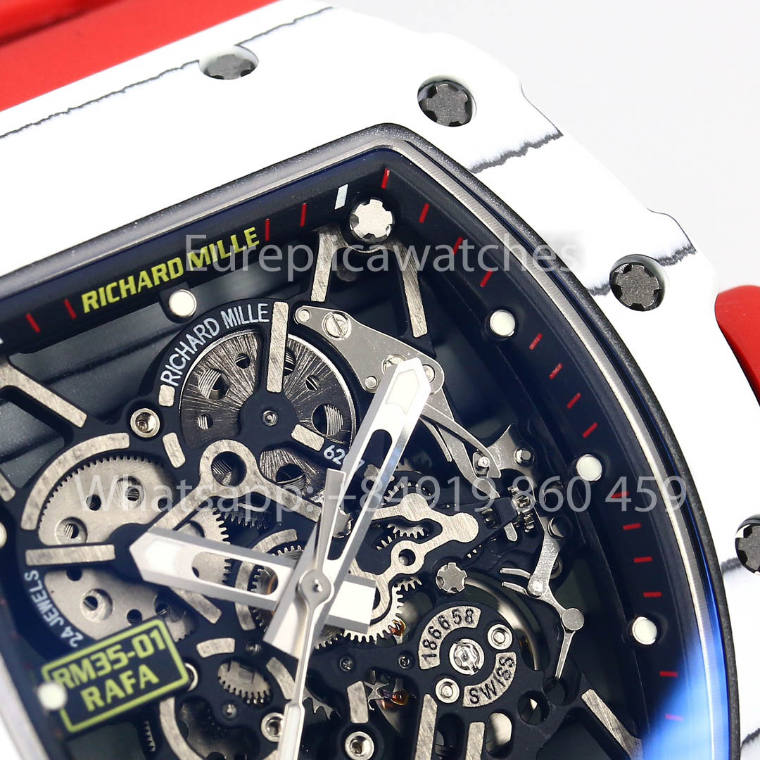 Richard Mille RM35-01 Carbone Blanc 1:1 Meilleur Clone BBR Factory V2 Bracelet en Caoutchouc Rouge