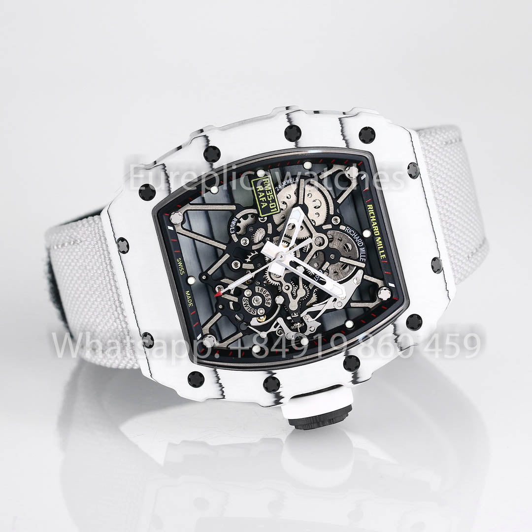 Richard Mille RM35-01 Carbone Blanc 1:1 Meilleur Clone BBR Factory V2 Bracelet Velcro Blanc