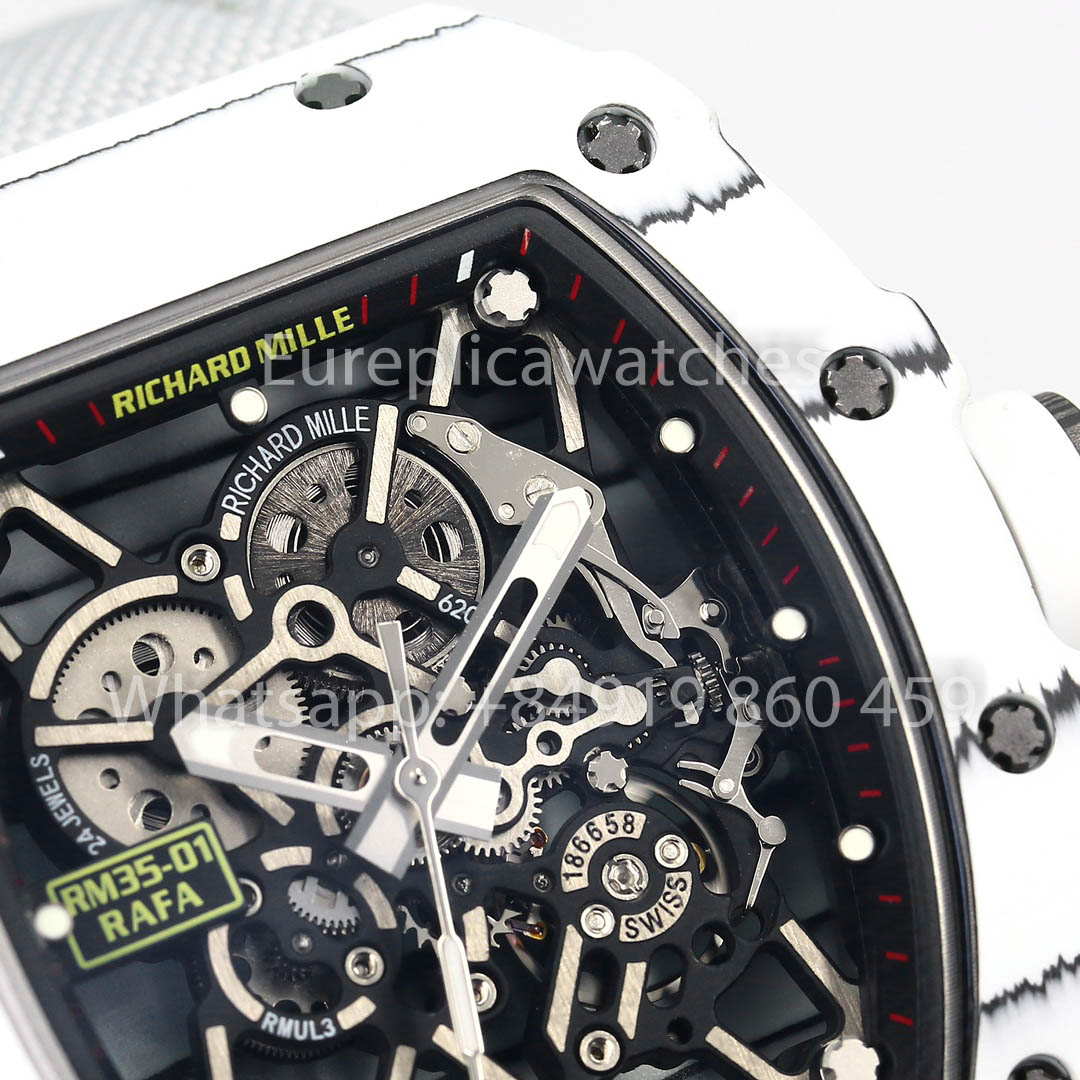 Richard Mille RM35-01 Carbone Blanc 1:1 Meilleur Clone BBR Factory V2 Bracelet Velcro Blanc