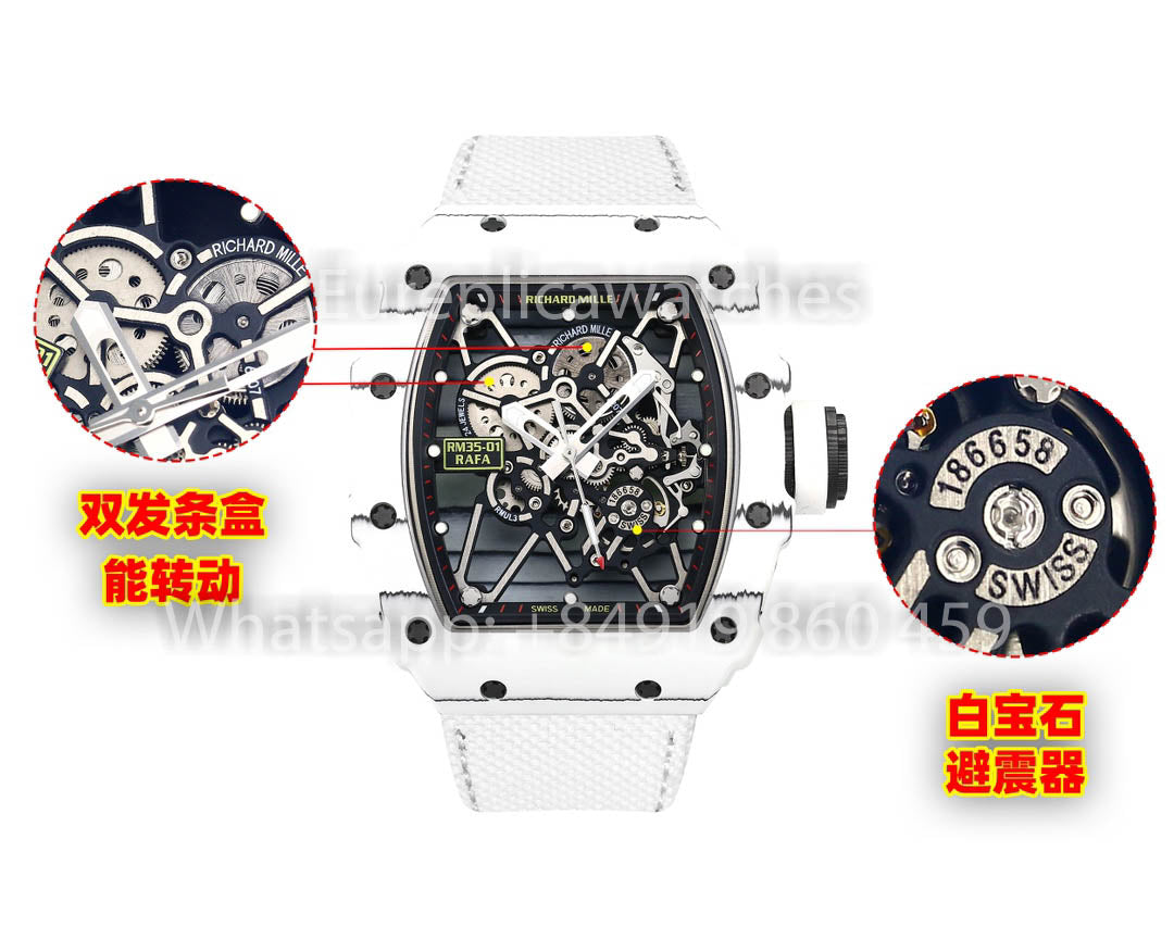 Richard Mille RM35-01 Carbone Blanc 1:1 Meilleur Clone BBR Factory V2 Bracelet Velcro Blanc