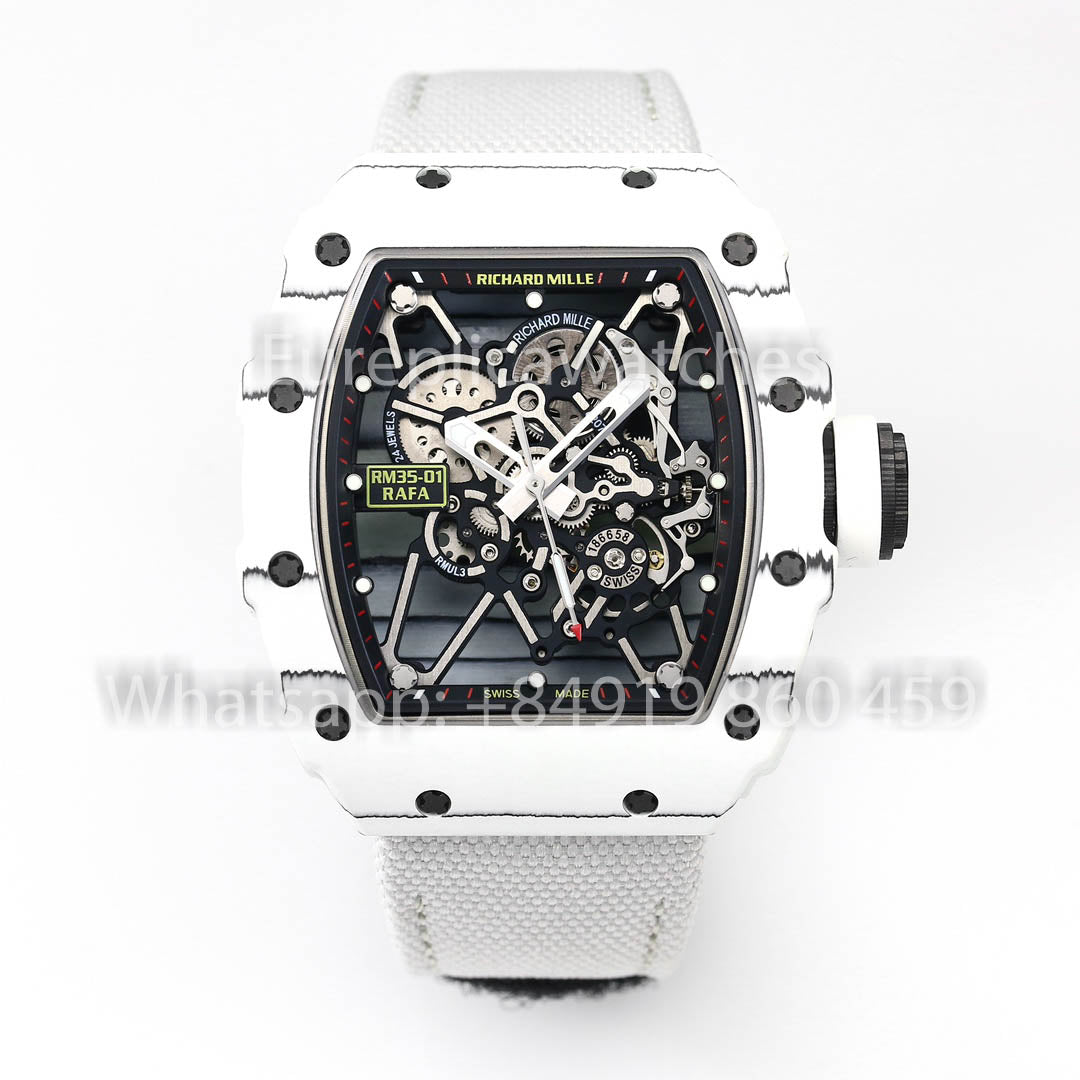 Richard Mille RM35-01 Carbone Blanc 1:1 Meilleur Clone BBR Factory V2 Bracelet Velcro Blanc