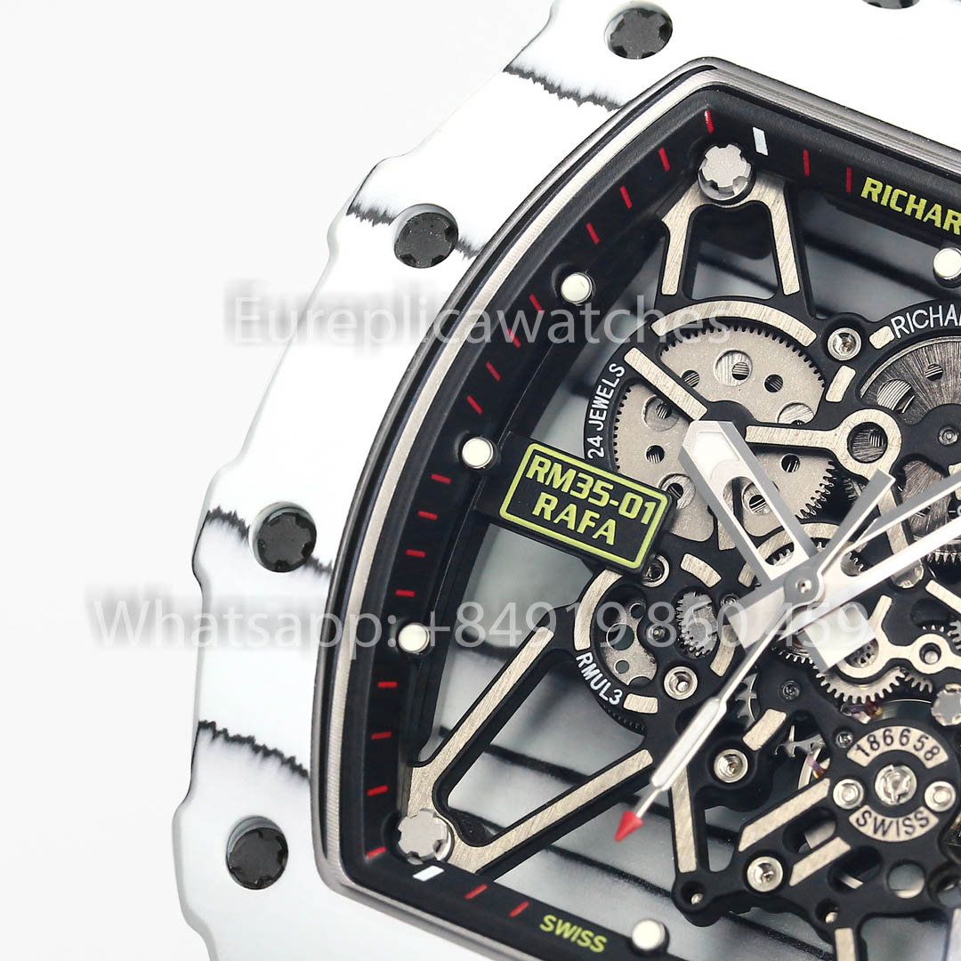 Richard Mille RM35-01 Carbone Blanc 1:1 Meilleur Clone BBR Factory V2 Bracelet Velcro Blanc