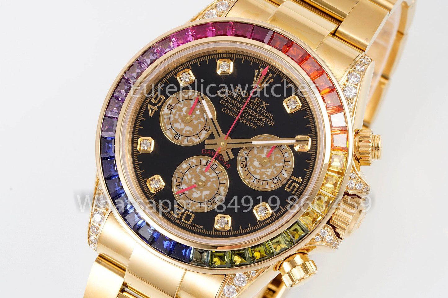 Rolex Daytona Rainbow Diamond Dial Or jaune 40 mm 1: 1 Meilleur clone EF Factory Cadran jaune SS