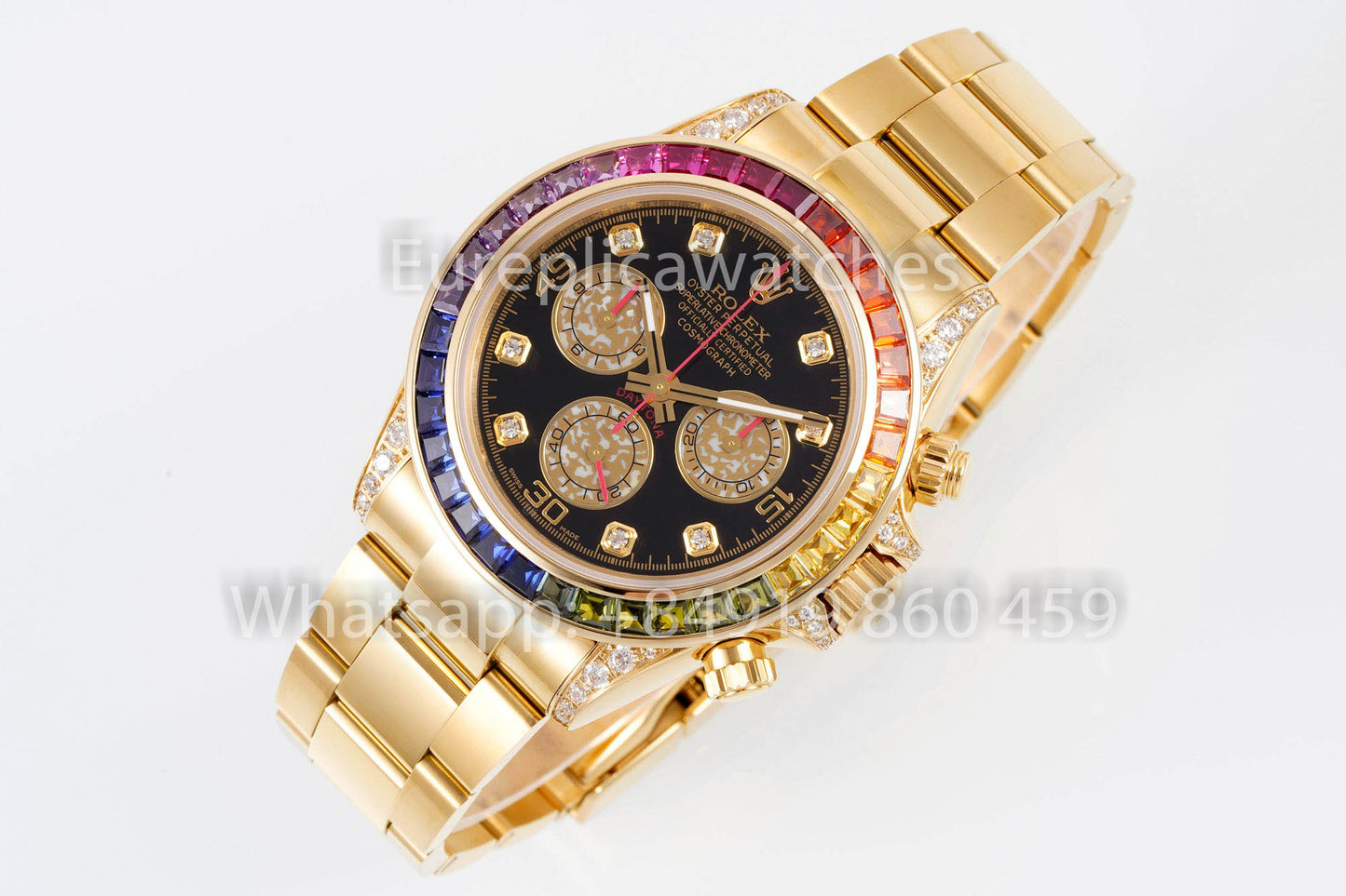 Rolex Daytona Rainbow Diamond Dial Or jaune 40 mm 1: 1 Meilleur clone EF Factory Cadran jaune SS