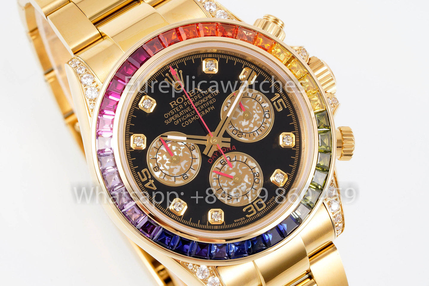 Rolex Daytona Rainbow Diamond Dial Or jaune 40 mm 1: 1 Meilleur clone EF Factory Cadran jaune SS