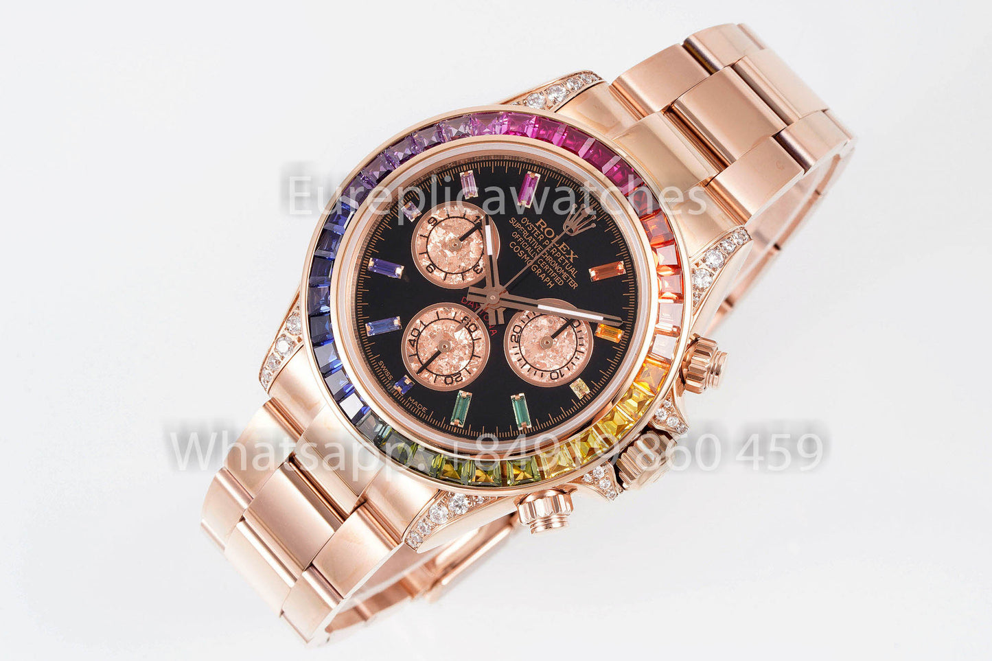 Rolex Daytona Rainbow Baguettes Rose Gold Black Dial 40mm 116595RBOW  1:1 Best Clone SSEF Factory