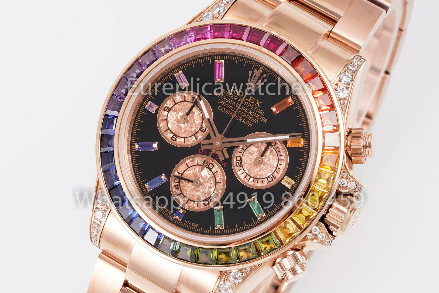 Rolex Daytona Rainbow Baguettes Rose Gold Black Dial 40mm 116595RBOW  1:1 Best Clone SSEF Factory