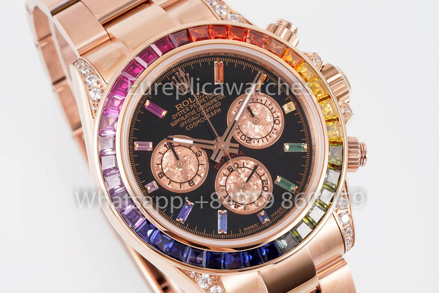 Rolex Daytona Rainbow Baguettes Rose Gold Black Dial 40mm 116595RBOW  1:1 Best Clone SSEF Factory