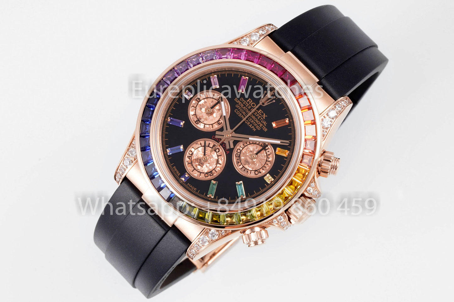 Rolex Daytona Rainbow Baguettes Rose Gold Black Dial 40mm 116595RBOW  1:1 Best Clone  EF Factory