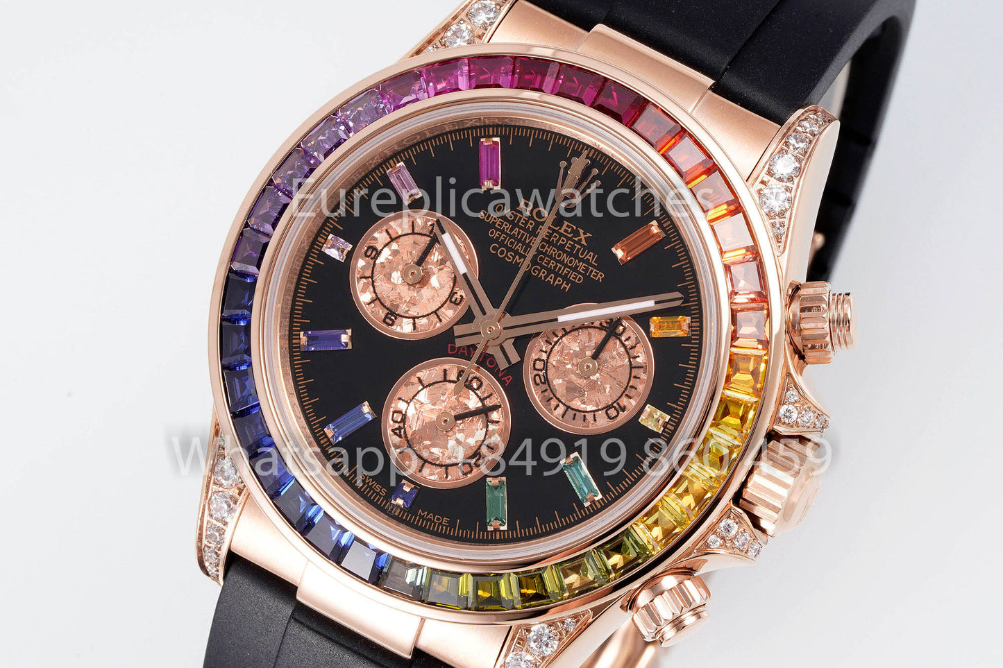 Rolex Daytona Rainbow Baguettes Rose Gold Black Dial 40mm 116595RBOW  1:1 Best Clone  EF Factory