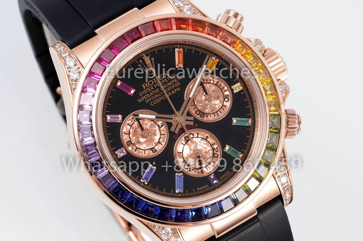 Rolex Daytona Rainbow Baguettes Rose Gold Black Dial 40mm 116595RBOW  1:1 Best Clone  EF Factory