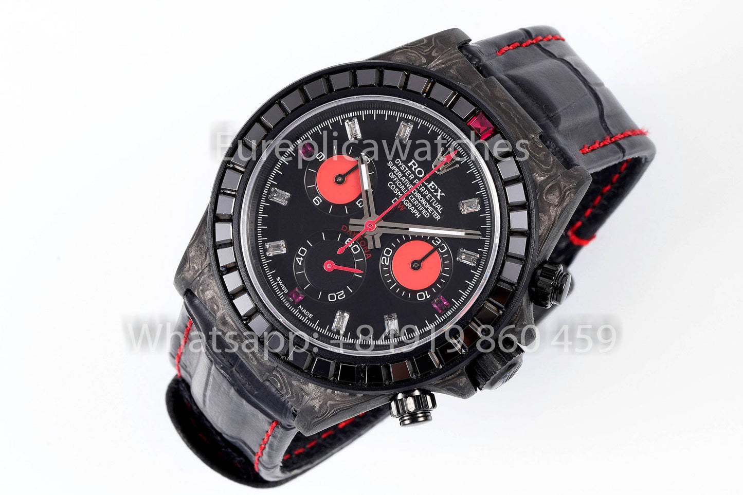 Rolex Daytona Carbon Case Rainbow Black 1:1 Meilleur clone Diw Bracelet en cuir personnalisé