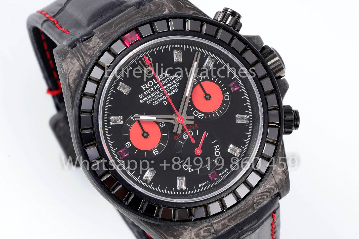 Rolex Daytona Carbon Case Rainbow Black 1:1 Meilleur clone Diw Bracelet en cuir personnalisé