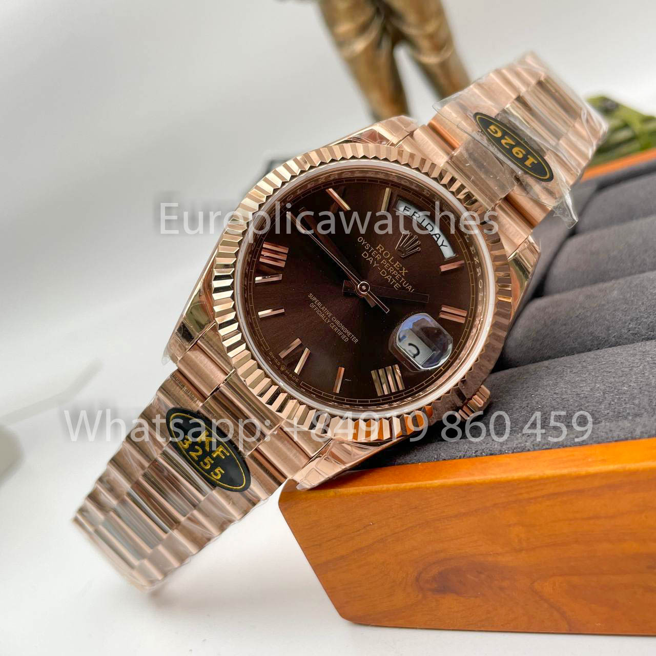 Rolex Everose Gold Day Date 40 228235-0002 Cadran Chocolat 1:1 Meilleur Clone KF Factory 215 Grammes